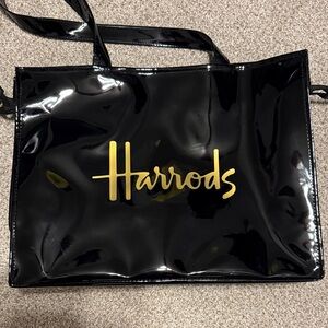 Harrods Glossy Black and Gold Tote Bag